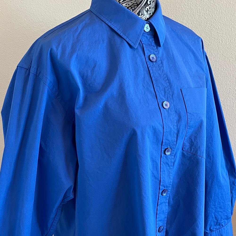 Lafayette 148 New York Women’s Cobalt Blue Cotton Shirt size M/L - Picture 5 of 7